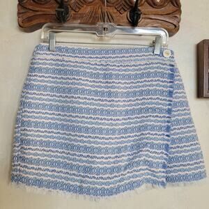 HOUSE OF HARLOW 1960 Tweed Boucle Skirt SKORT Light Blue White Fringe Hem✨️M/8